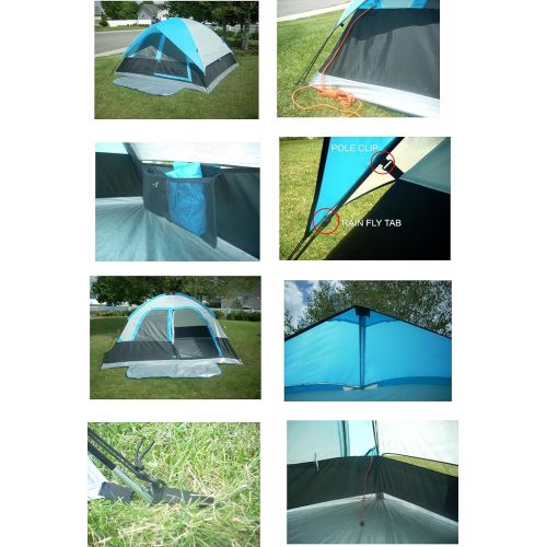  Alpinizmo High Peak USA 2 Kodiak 0F Sleeping Bags + One 6 Men Tent Combo Set, Blue, One Size