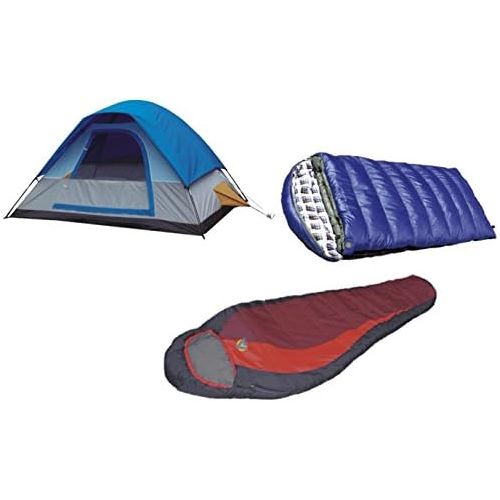  Alpinizmo High Peak USA Magadi 5 Tent + Kodiak 0F and Redwood -5F Sleeping Bags Combo Set, BlueRed, One Size