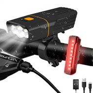 AlpsWolf Rechargeable Bike Lights for Night Riding , LED Bike Lights 2400 mAh Power Bank, 800LM, 3+5 Light Modes, IPX5 Waterproof, Bicycle Lights Front and Rear for Riding