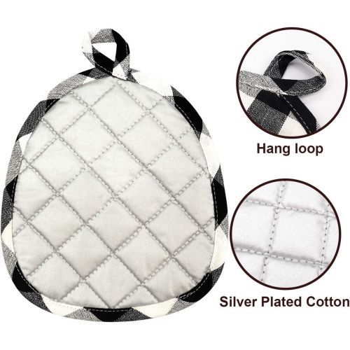  [아마존베스트]Alselo Pot Holder Set of 5 Heat Resistant Potholder, Professional Baking Food Safe Hot Pat Cotton with Silver-Plated for Kitchen Cooking Barbecue (Black/White, 5)