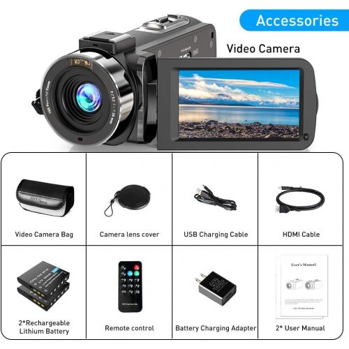  [아마존베스트]Alsuoda Video Camera Camcorder FHD 1080P 30FPS 36MP IR Night Vision YouTube Vlogging Camera Recorder 3.0 270 Degree Rotation IPS Screen 16X Digital Zoom Camcorder with Remote and 2 Batteri