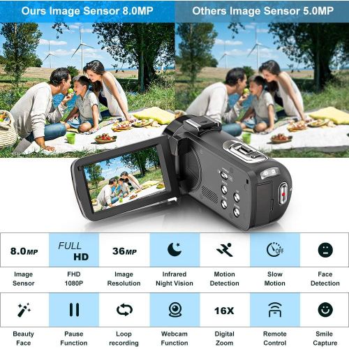  [아마존베스트]Alsuoda Video Camera Camcorder FHD 1080P 30FPS 36MP IR Night Vision YouTube Vlogging Camera Recorder 3.0 270 Degree Rotation IPS Screen 16X Digital Zoom Camcorder with Remote and 2 Batteri