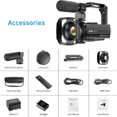  [아마존베스트]Alsuoda 4K Video Camera Camcorder 48MP UHD WiFi IR Night Vision YouTube Vlogging Camera 3’’ 270°Rotation Touch Screen 16X Digital Zoom Video Recorder with Microphone, Remote, Handheld Stab