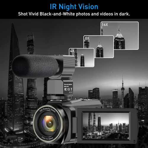  [아마존베스트]Alsuoda 4K Video Camera Camcorder 48MP UHD WiFi IR Night Vision YouTube Vlogging Camera 3’’ 270°Rotation Touch Screen 16X Digital Zoom Video Recorder with Microphone, Remote, Handheld Stab