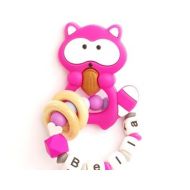 AltErMuligt BELLA - Rattle Teether: Personalized Teething Ring with foodgrade Koala silicone teether, beads and wooden rings