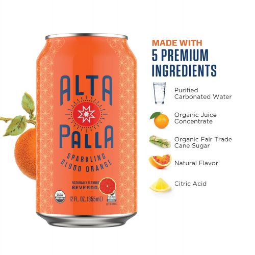  Alta Palla Organic Fair Trade Sparkling Fruit Juice Beverage, Blood Orange, 12 Ounce, 24 Count
