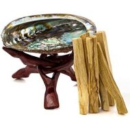 인센스스틱 Alternative Imagination Premium Abalone Shell with Natural Wooden Tripod Stand and 6 Palo Santo Sticks Brand. (5 - 6 Abalone Shell) (Stained (Reddish Brown))