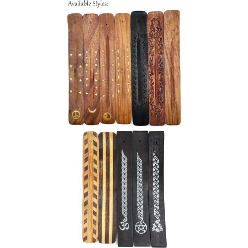  인센스스틱 Alternative Imagination Wooden Incense Holder, 10 Inches Long, for Single Incense Sticks (Black with Pentagram)