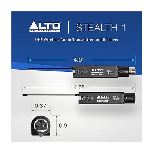  Alto Professional Stealth 1 - Mono UHF XLR Wireless Audio System, Transmitter and Receiver for Powered Speakers, Mixers and Dynamic Microphones,black