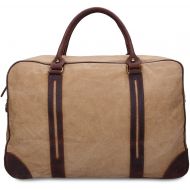 Altosy ALTOSY Canvas Genuine Leather Travel Tote Duffel Bag Carry On Luggage Bag Weekender Handbag (Y1827, Khaki)