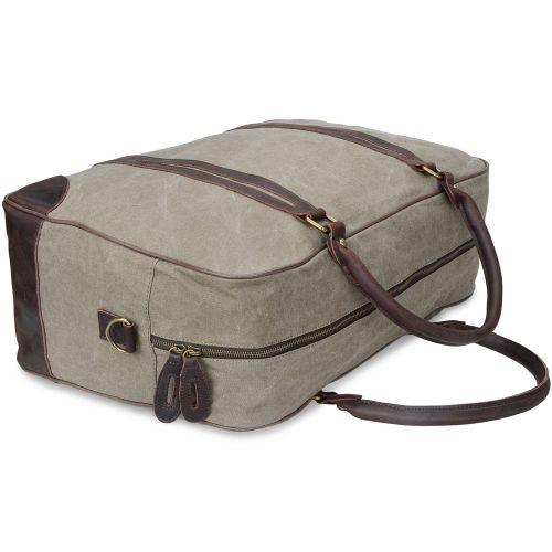  Altosy ALTOSY Canvas Genuine Leather Travel Tote Duffel Bag Carry On Luggage Bag Weekender Handbag (Y1827, Khaki)