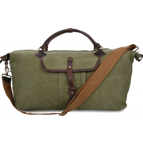  Altosy ALTOSY Canvas Genuine Leather Travel Tote Duffel Bag Carry On Luggage Bag Weekender Handbag (Y1827, Khaki)