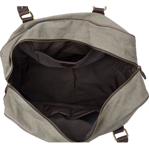  Altosy ALTOSY Canvas Genuine Leather Travel Tote Duffel Bag Carry On Luggage Bag Weekender Handbag (Y1827, Khaki)