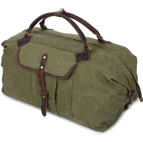  Altosy ALTOSY Canvas Genuine Leather Travel Tote Duffel Bag Carry On Luggage Bag Weekender Handbag (Y1827, Khaki)