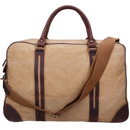  Altosy ALTOSY Canvas Genuine Leather Travel Tote Duffel Bag Carry On Luggage Bag Weekender Handbag (Y1827, Khaki)