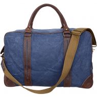Altosy ALTOSY Canvas Genuine Leather Travel Tote Duffel Bag Carry On Luggage Bag Weekender Handbag (Y1827, Dark Blue)