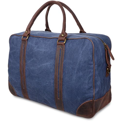  Altosy ALTOSY Canvas Genuine Leather Travel Tote Duffel Bag Carry On Luggage Bag Weekender Handbag (Y1827, Dark Blue)