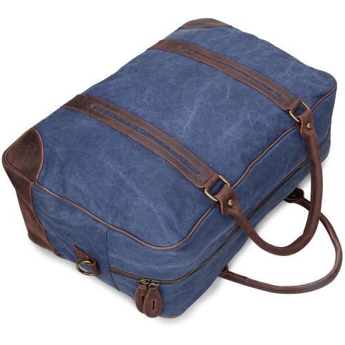  Altosy ALTOSY Canvas Genuine Leather Travel Tote Duffel Bag Carry On Luggage Bag Weekender Handbag (Y1827, Dark Blue)