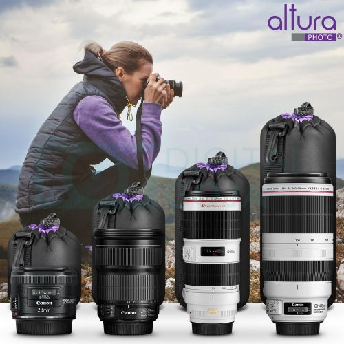  [아마존베스트](4 Pack) Altura Photo Thick Protective Neoprene Pouch Set for DSLR Camera Lens (Canon, Nikon, Pentax, Sony, Olympus, Panasonic) - Includes: Small, Medium, Large and Extra Large Pou