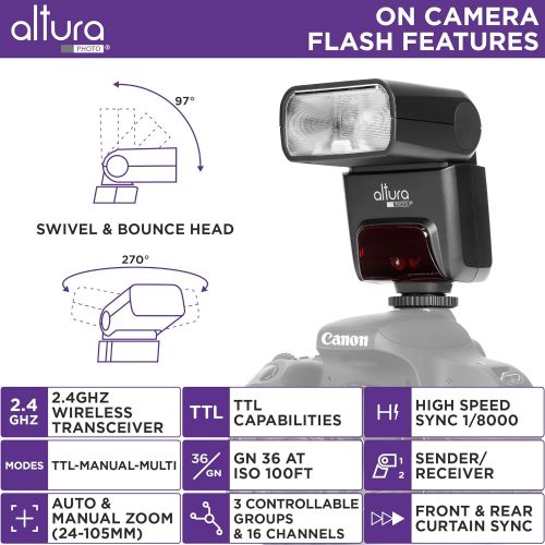  Altura Photo AP-305C Camera Flash Light with Manual Trigger for Canon R, RP, 90D, 80D, 70D, SL2, T7I, T6, T6I, 5D, 6D, 7D, M6, M50, M200-2.4GHz TTL Speedlite for DSLR and Mirrorles