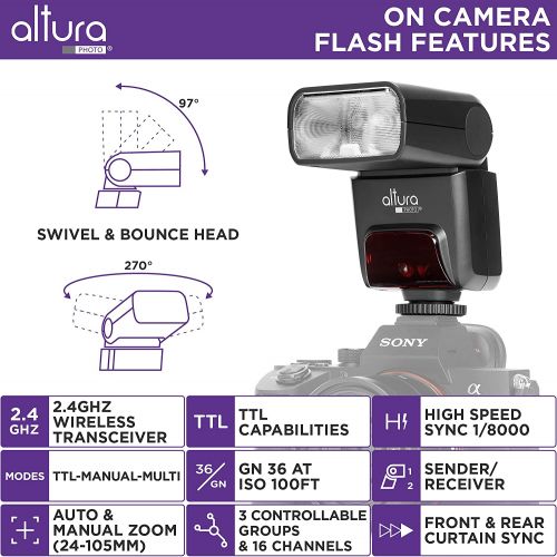  Altura Photo AP-305S Camera Flash and Wireless Manual Trigger for Sony A7III,A7II, A7, A7RII, A7RIII, A7RIV, A7SII, A6600, A6500, A6400, A6300, A6000, A9-2.4GHz TTL Speedlite for M