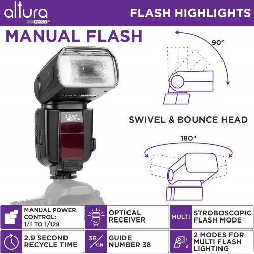  Altura Photo Camera Flash KIT W/LCD Display for DSLR & Mirrorless Cameras, External Flash Featuring a Standard Hot Flash Shoe, Universal Camera Flash for Canon, Sony, Nikon, and Ot