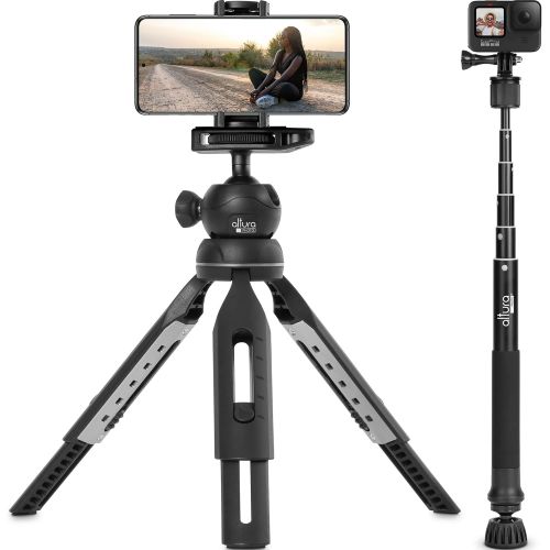  Altura Photo Phone Tripod Stand, Tripod for iPhone & Camera ? 55” Monopod for Cameras, Vlogging Tripod, GoPro Tripod, Cell Phone Tripod, with 360 Ball Head and Carry Bag