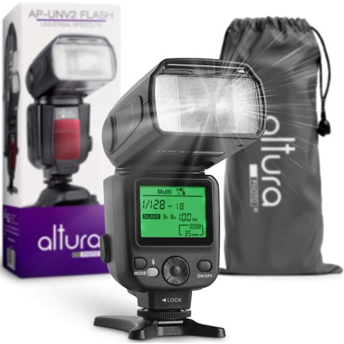  Altura Photo Camera Flash W/LCD Display for DSLR & Mirrorless Cameras, External Flash Featuring a Standard Hot Flash Shoe, Universal Camera Flash for Canon, Sony, Nikon, Panasonic and Other Cam