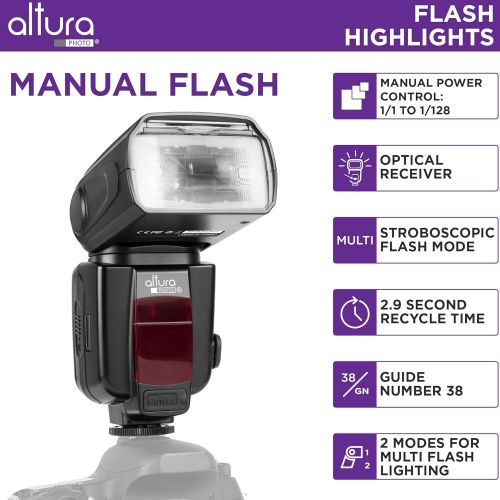  Altura Photo Camera Flash W/LCD Display for DSLR & Mirrorless Cameras, External Flash Featuring a Standard Hot Flash Shoe, Universal Camera Flash for Canon, Sony, Nikon, Panasonic and Other Cam
