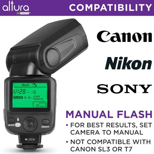  Altura Photo Camera Flash W/LCD Display for DSLR & Mirrorless Cameras, External Flash Featuring a Standard Hot Flash Shoe, Universal Camera Flash for Canon, Sony, Nikon, Panasonic and Other Cam