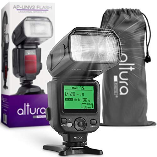  Altura Photo Camera Flash W/LCD Display for DSLR & Mirrorless Cameras, External Flash Featuring a Standard Hot Flash Shoe, Universal Camera Flash for Canon, Sony, Nikon, Panasonic and Other Cam