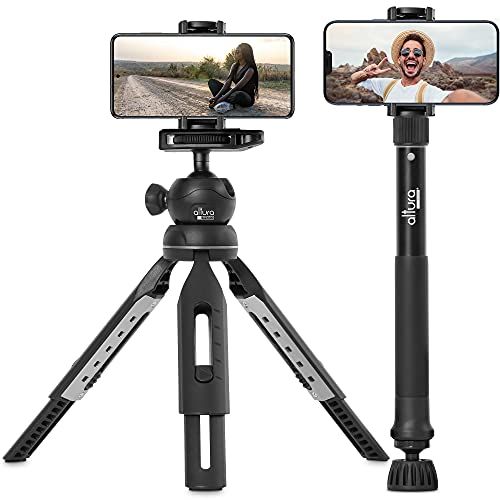  Altura Photo Phone Tripod Stand, Tripod for iPhone & Camera ? 55” Monopod for Cameras, Vlogging Tripod, GoPro Tripod, Cell Phone Tripod, with 360 Ball Head and Carry Bag