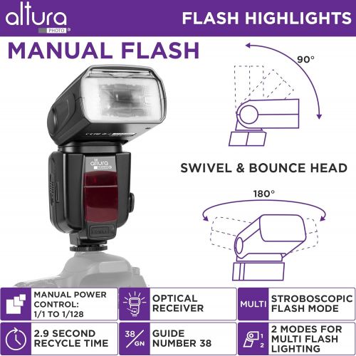  [아마존베스트]Altura Photo AP-UNV2 Bundle DSLR and Mirrorless Camera Flash Speedlite for Canon Nikon Sony Olympus Panasonic