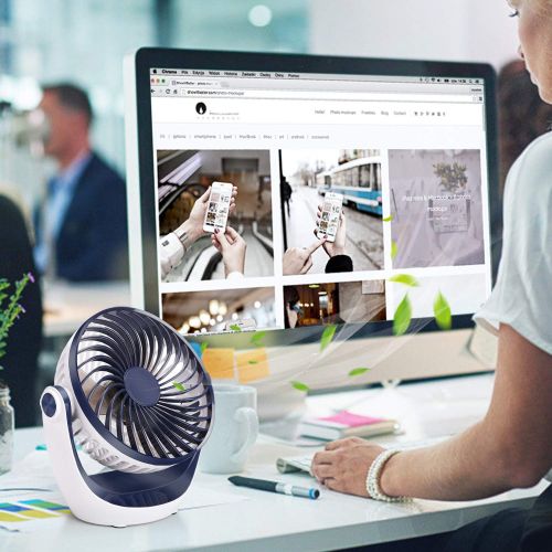  Aluan Desk Fan Small Table Fan with Strong Airflow Quiet Operation Portable Fan Speed Adjustable Head 360°Rotatable Mini Personal Fan for Home Office Bedroom Table and Desktop 5.1
