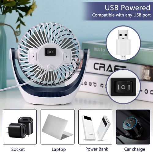  Aluan Desk Fan Small Table Fan with Strong Airflow Quiet Operation Portable Fan Speed Adjustable Head 360°Rotatable Mini Personal Fan for Home Office Bedroom Table and Desktop 5.1