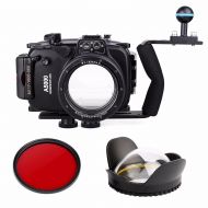 EACHSHOT 40m 130ft Waterproof Underwater Diving Camera Case For Sony A5000 16-50mm + EACHSHOT Aluminium Diving handle + 67mm Fisheye Lens + 67mm Red Filter