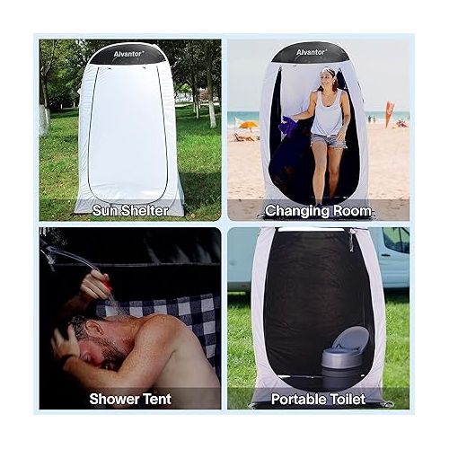  Alvantor Shower Tent Changing Room Outdoor Toilet Privacy Pop Up Camping Dressing Portable Shelter Teflon Coating Fabric 4’x4’x7' Patent Pending, White