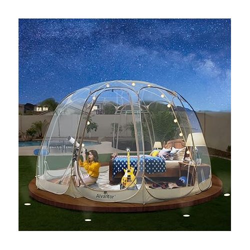  Alvantor Pop Up Bubble Tent - Instant Igloo Tent - Screen House for Patios - Large Oversize Weather Proof Pod - Cold Protection Camping Tent - Beige