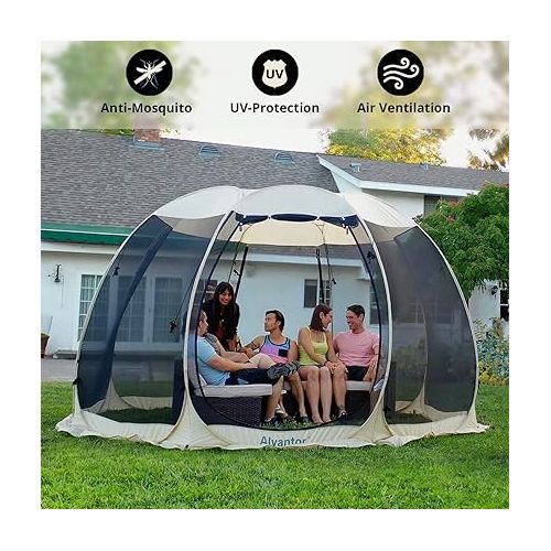  Alvantor Screen House Room Camping Tent Outdoor Canopy Pop Up Sun Shade Hexagon Shelter Mesh Walls Not Waterproof 10'x10' Beige Patent Pending