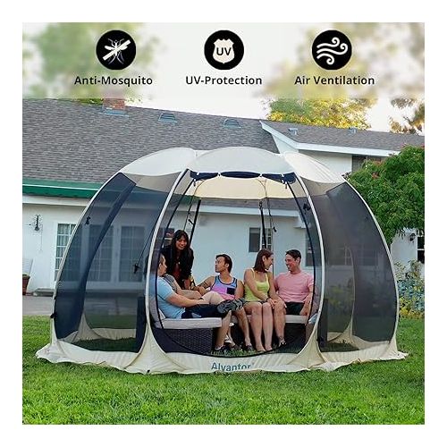  Alvantor Screen House Room Camping Tent Outdoor Canopy Pop Up Sun Shade Hexagon Shelter Mesh Walls Not Waterproof 10'x10' Beige Patent Pending