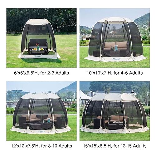  Alvantor Screen House Room Camping Tent Outdoor Canopy Pop Up Sun Shade Hexagon Shelter Mesh Walls Not Waterproof 10'x10' Beige Patent Pending