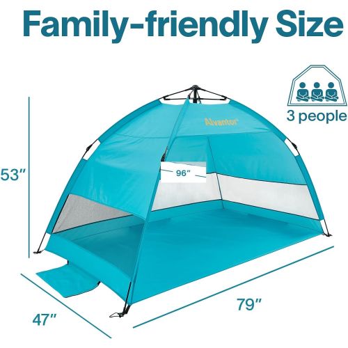 Alvantor Beach Tent Umbrella Outdoor Sun Shelter Cabana Automatic Pop Up UPF 50+ Sun Shade Portable Camping Hiking Canopy Easy Setup Windproof Patent Pending 3 or 4 Person