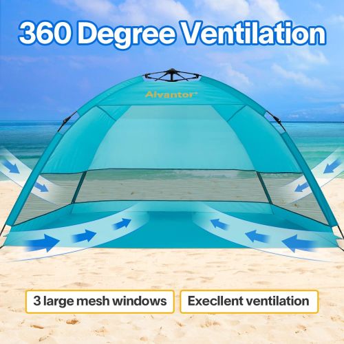  Alvantor Beach Tent Umbrella Outdoor Sun Shelter Cabana Automatic Pop Up UPF 50+ Sun Shade Portable Camping Hiking Canopy Easy Setup Windproof Patent Pending 3 or 4 Person