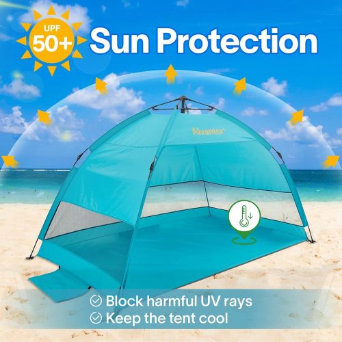  Alvantor Beach Tent Umbrella Outdoor Sun Shelter Cabana Automatic Pop Up UPF 50+ Sun Shade Portable Camping Hiking Canopy Easy Setup Windproof Patent Pending 3 or 4 Person