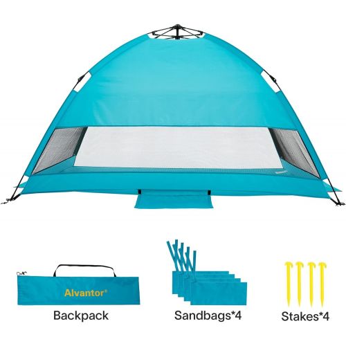  Alvantor Beach Tent Umbrella Outdoor Sun Shelter Cabana Automatic Pop Up UPF 50+ Sun Shade Portable Camping Hiking Canopy Easy Setup Windproof Patent Pending 3 or 4 Person