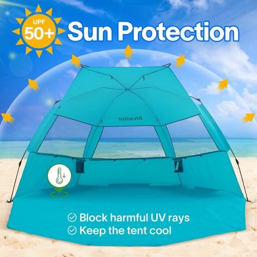  Alvantor Beach Tent Super Bluecoast Beach Umbrella Outdoor Sun Shelter Cabana Automatic Pop Up UPF 50+ Sun Shade Portable Camping Hiking Canopy Easy Setup Windproof Patent Pending