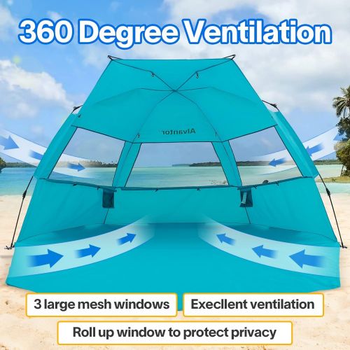  Alvantor Beach Tent Super Bluecoast Beach Umbrella Outdoor Sun Shelter Cabana Automatic Pop Up UPF 50+ Sun Shade Portable Camping Hiking Canopy Easy Setup Windproof Patent Pending