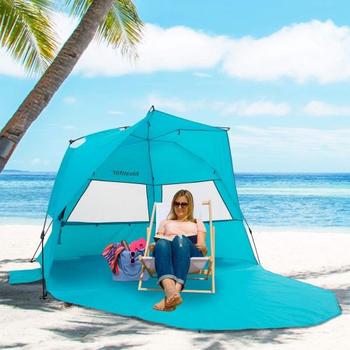  Alvantor Beach Tent Super Bluecoast Beach Umbrella Outdoor Sun Shelter Cabana Automatic Pop Up UPF 50+ Sun Shade Portable Camping Hiking Canopy Easy Setup Windproof Patent Pending