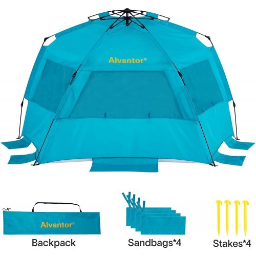  [아마존베스트]Alvantor Beach Tent Umbrella Outdoor Sun Shelter Cabana Automatic Pop Up UPF 50+ Sun Shade Portable Camping Hiking Canopy Easy Setup Windproof Patent Pending 3 or 4 Person