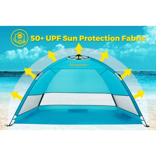  Alvantor Beach Tent Umbrella Outdoor Sun Shelter Cabana Automatic Pop Up UPF 50+ Sun Shade Portable Camping Hiking Canopy Easy Setup Windproof Patent Pending 3 or 4 Person